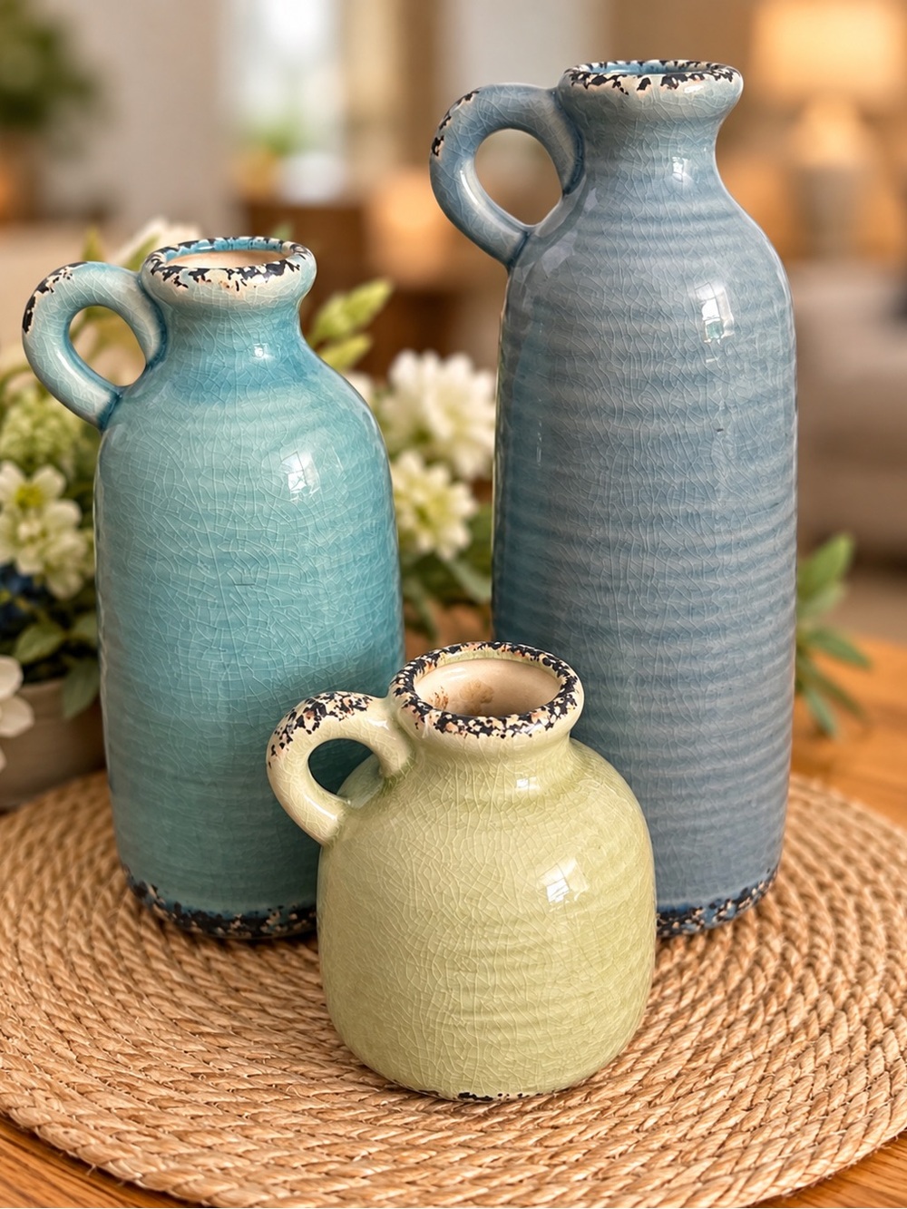 Ceramic Decorative Jars Set - Blue & Seafoam Home Accents